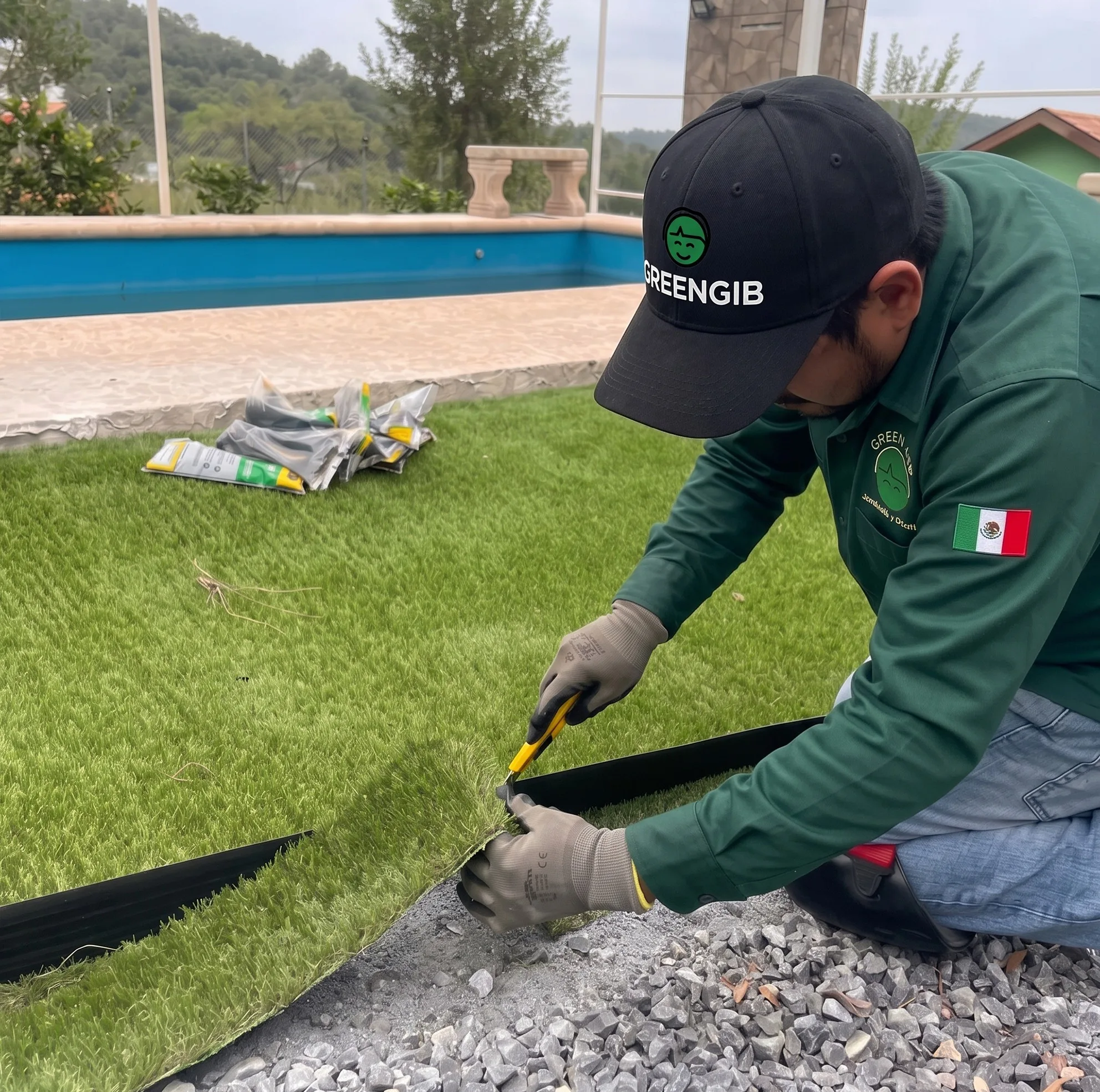 Pasto sintético recién instalado
